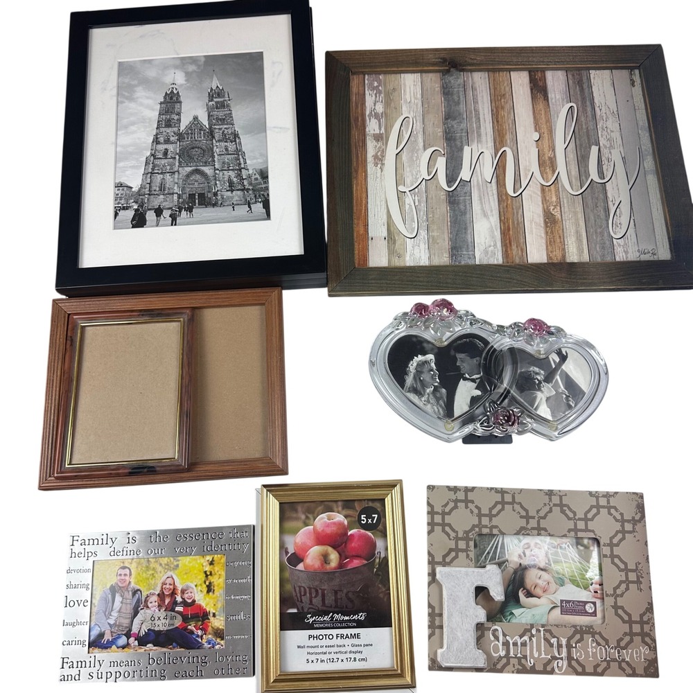Lot of 10 Picture Frame Bundle Multicolor Rustic Gold Heart Family Decor